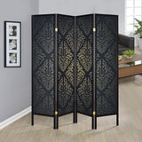 Haidera 4-Panel Room Divider Folding Screen Black Damask - Tampa Furniture Outlet
