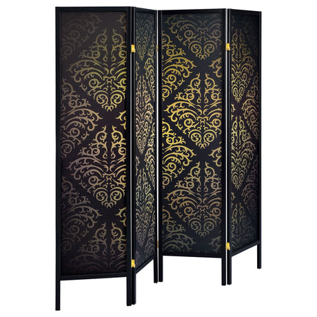 Tampa Furniture Outlet - Coaster - Haidera 4-Panel Room Divider Folding Screen Black Damask - 901632