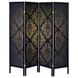 Haidera 4-Panel Room Divider Folding Screen Black Damask - Tampa Furniture Outlet