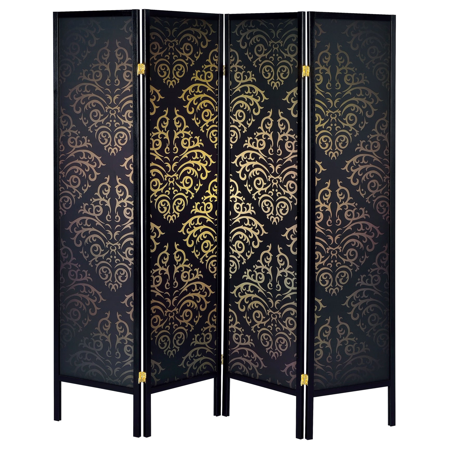 Haidera 4-Panel Room Divider Folding Screen Black Damask - Tampa Furniture Outlet