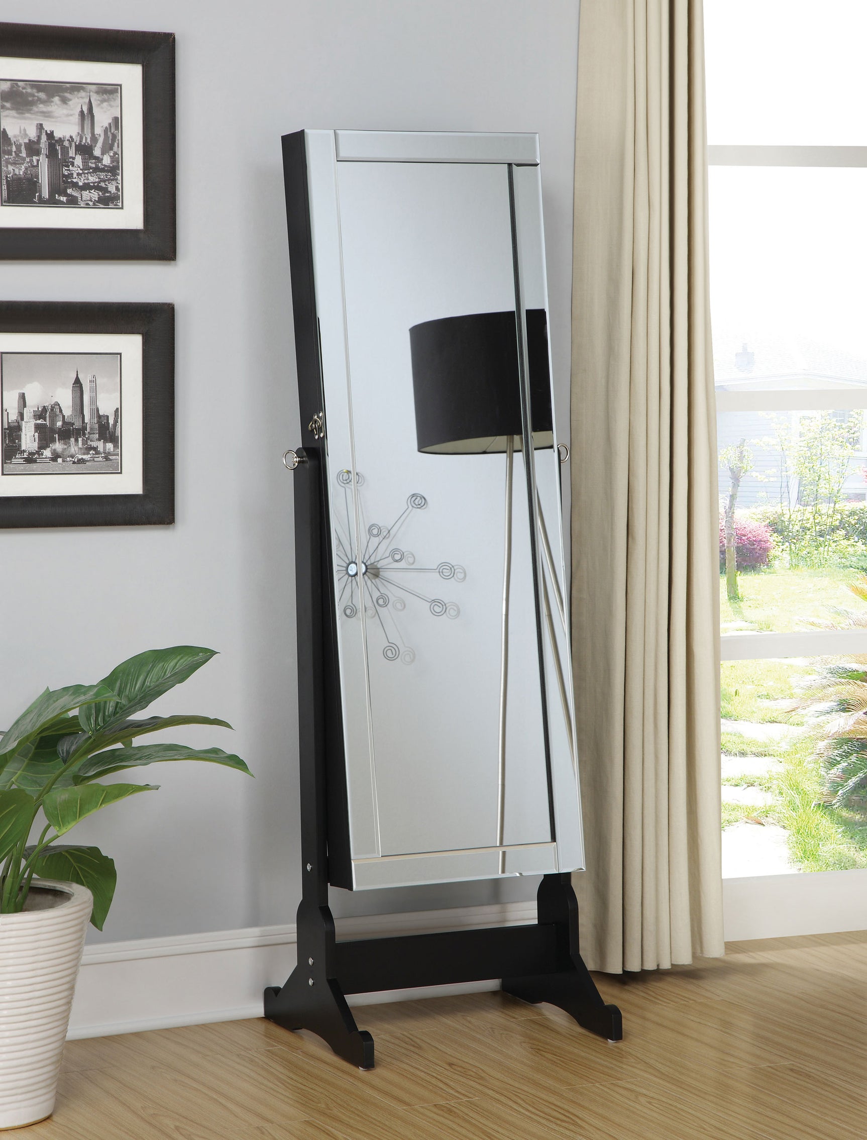 Cortez Cheval Mirror with Jewelry Storage Black - Tampa Furniture Outlet