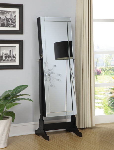 Cortez Cheval Mirror with Jewelry Storage Black - Tampa Furniture Outlet