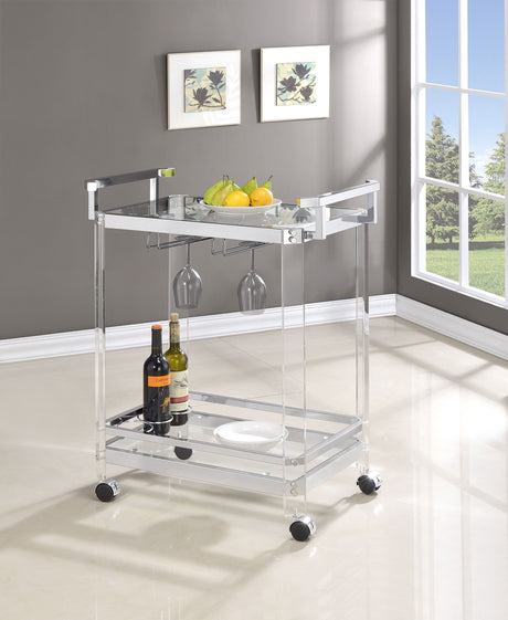 Jefferson 2-tier Glass Shelf Acrylic Bar Cart Chrome - Tampa Furniture Outlet