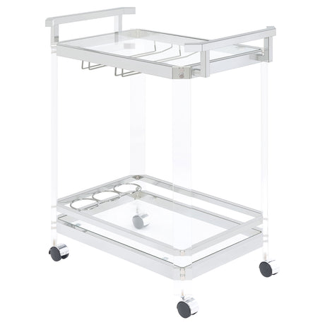 Tampa Furniture Outlet - Coaster - Jefferson 2-tier Glass Shelf Acrylic Bar Cart Chrome - 902589