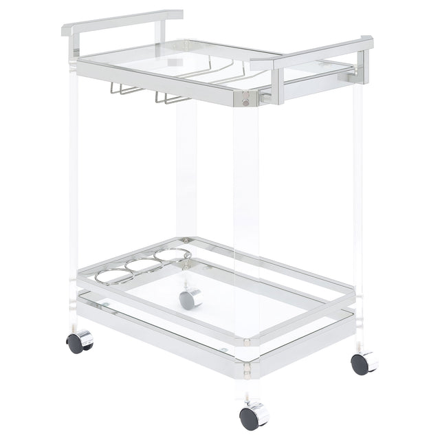 Tampa Furniture Outlet - Coaster - Jefferson 2-tier Glass Shelf Acrylic Bar Cart Chrome - 902589