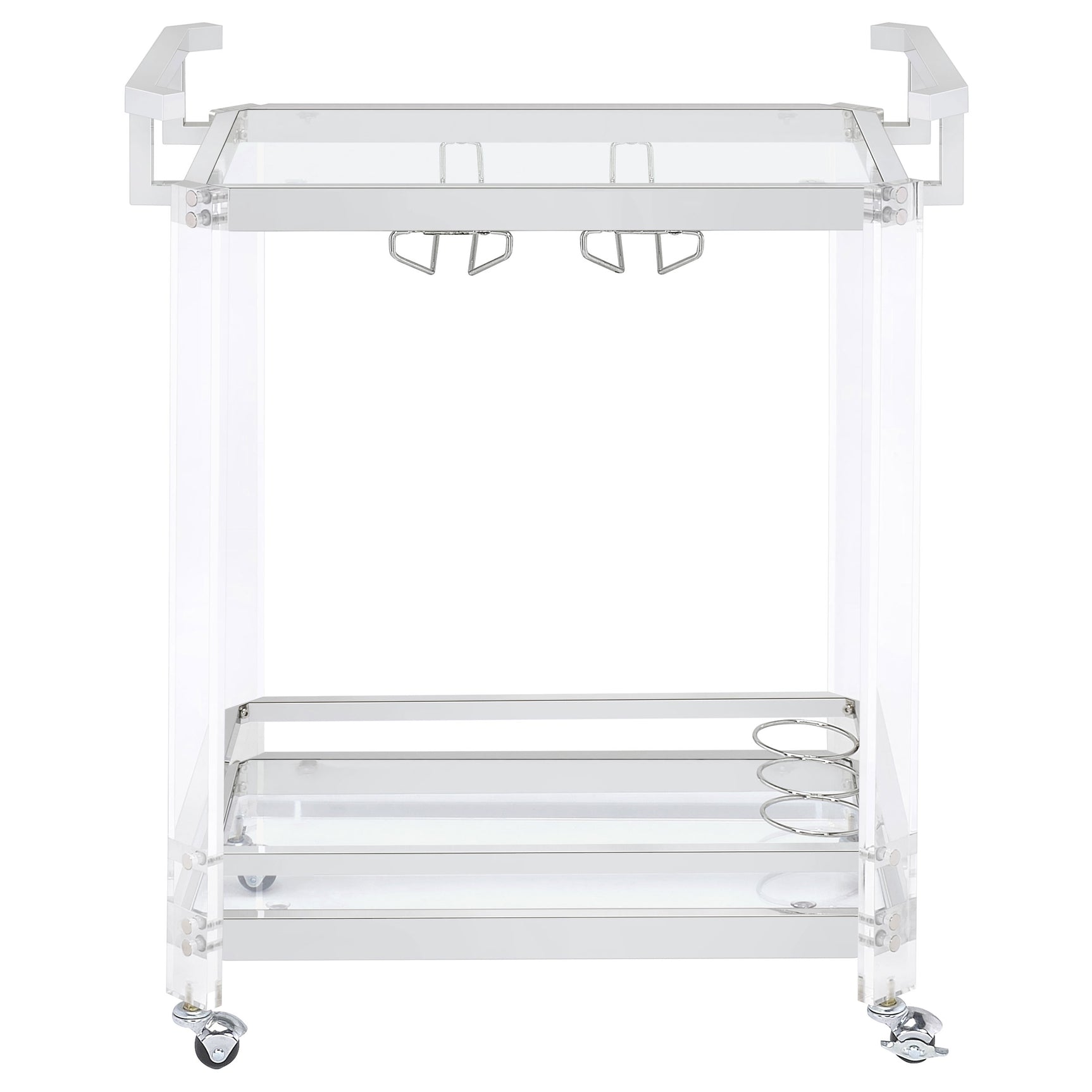 Jefferson 2-tier Glass Shelf Acrylic Bar Cart Chrome - Tampa Furniture Outlet