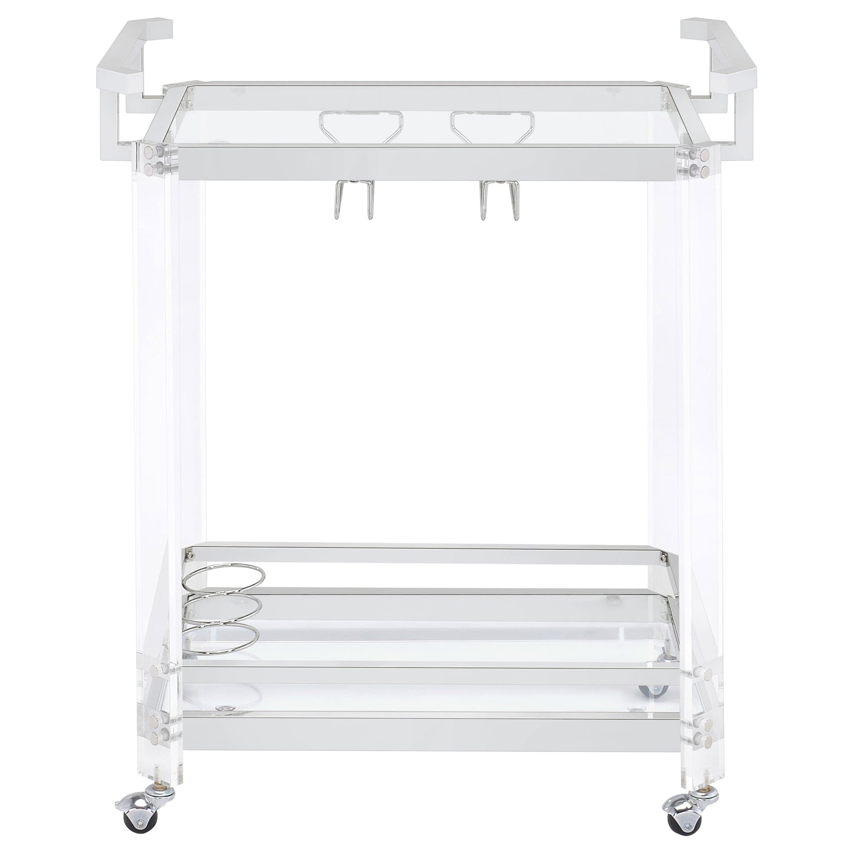Jefferson 2-tier Glass Shelf Acrylic Bar Cart Chrome - Tampa Furniture Outlet