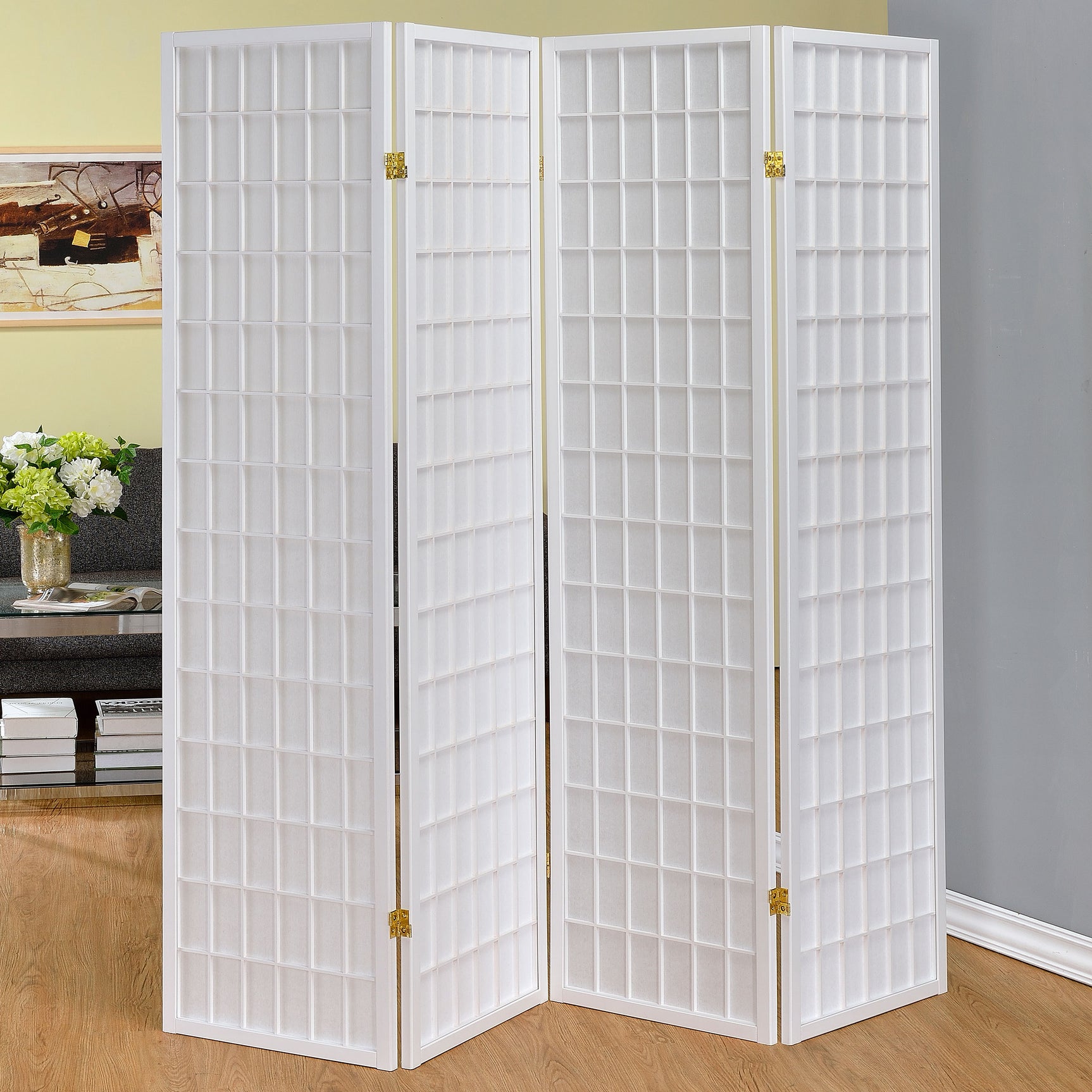 Roberto 4-Panel Room Divider Folding Shoji Screen White - Tampa Furniture Outlet