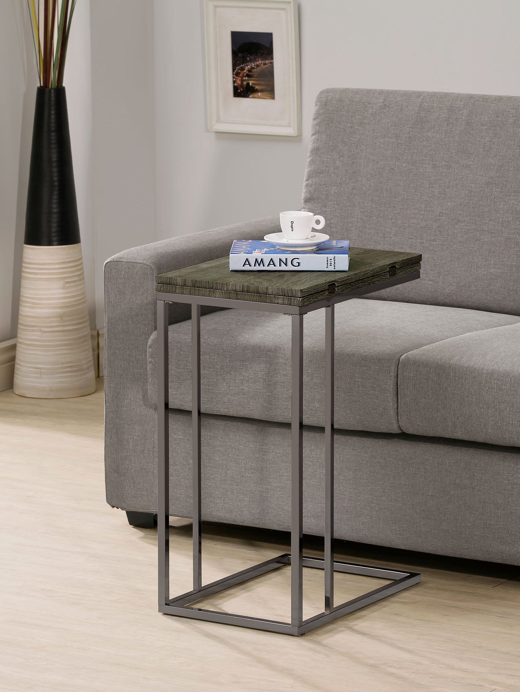 Pedro Expandable C-Shaped Sofa Side Table Weathered Grey - Tampa Furniture Outlet