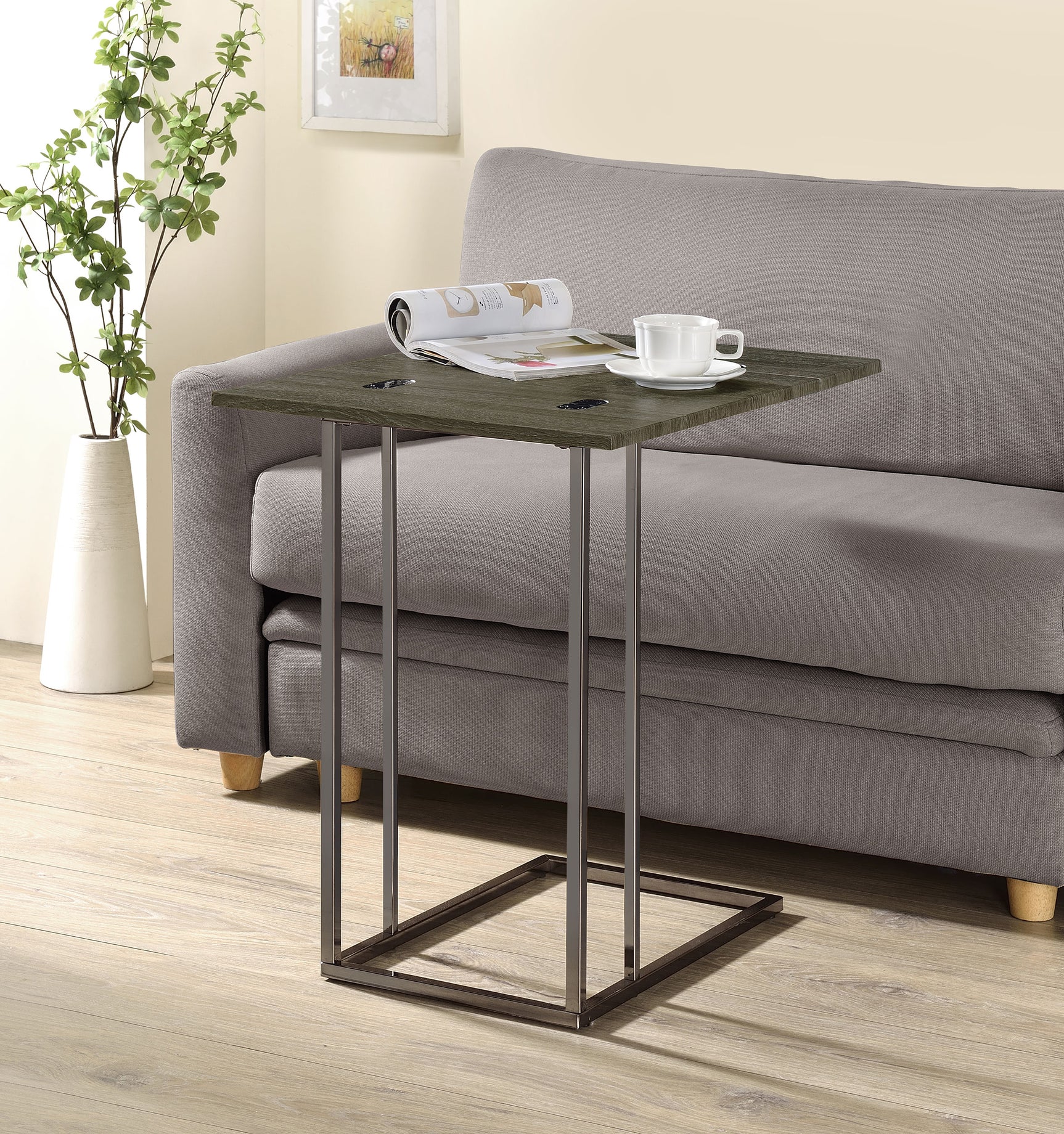 Pedro Expandable C-Shaped Sofa Side Table Weathered Grey - Tampa Furniture Outlet