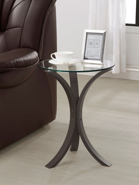 Edgar Round Glass Top Accent Side Table Cappuccino - Tampa Furniture Outlet