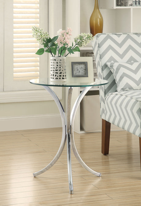 Eloise Round Glass Top Accent Side Table Chrome - Tampa Furniture Outlet