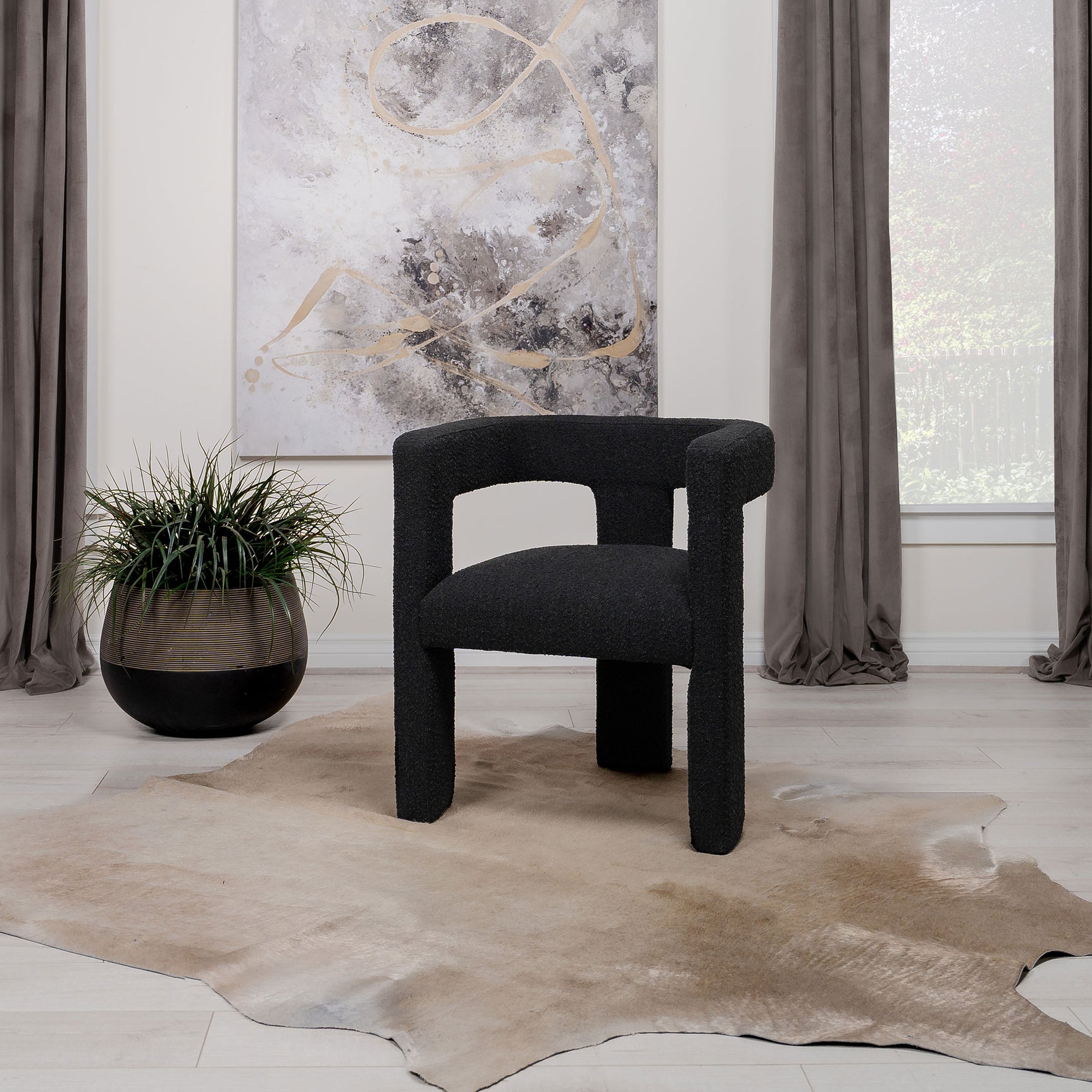 Petra Boucle Upholstered Accent Side Chair Black - Tampa Furniture Outlet