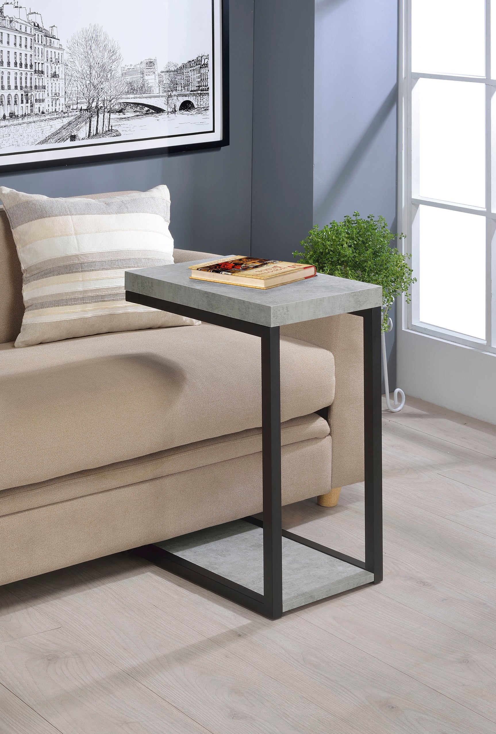 Beck Engineered Wood C-Shape Sofa Side Table Cement - Tampa Furniture Outlet