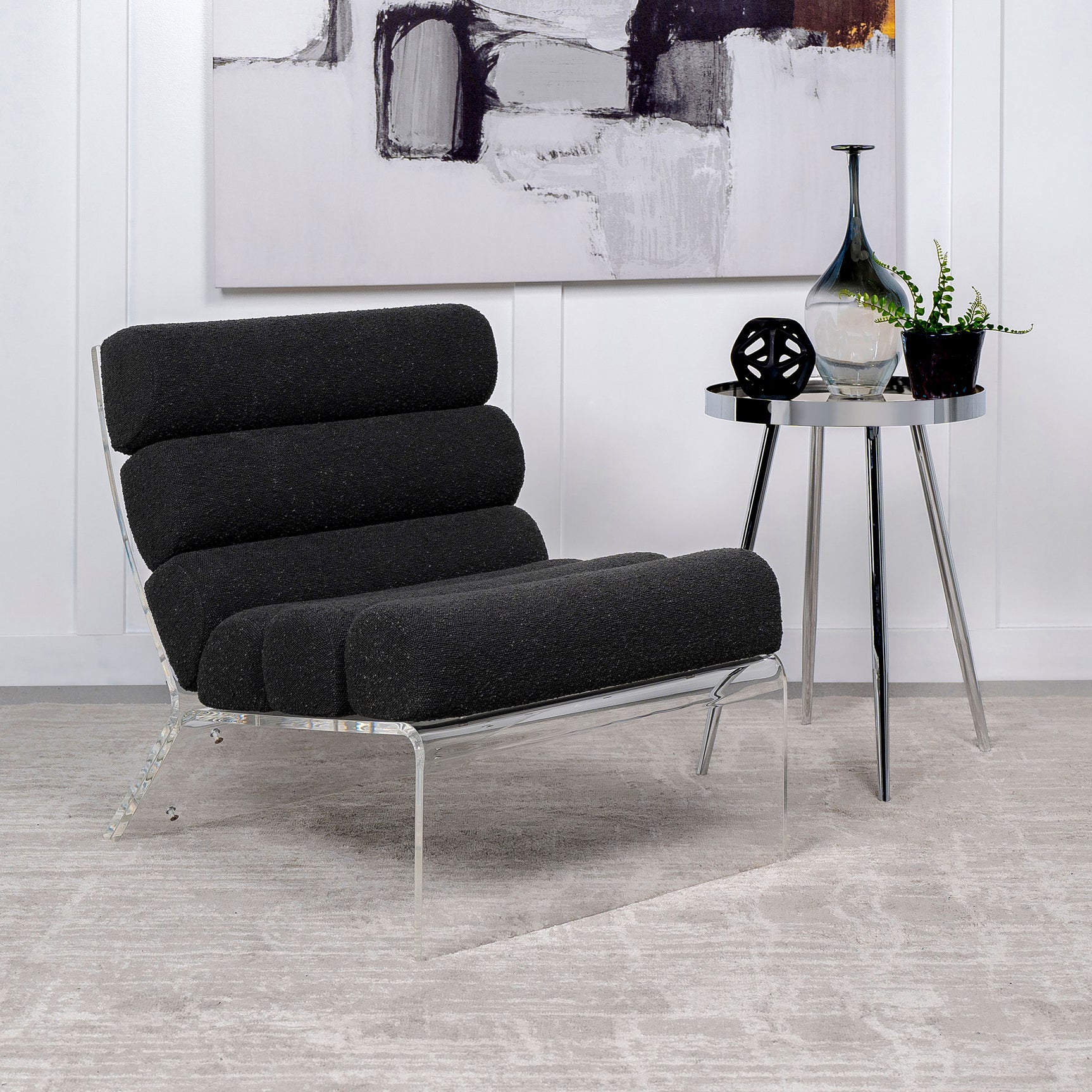 Serreta Boucle Upholstered Armless Acrylic Chair Black - Tampa Furniture Outlet
