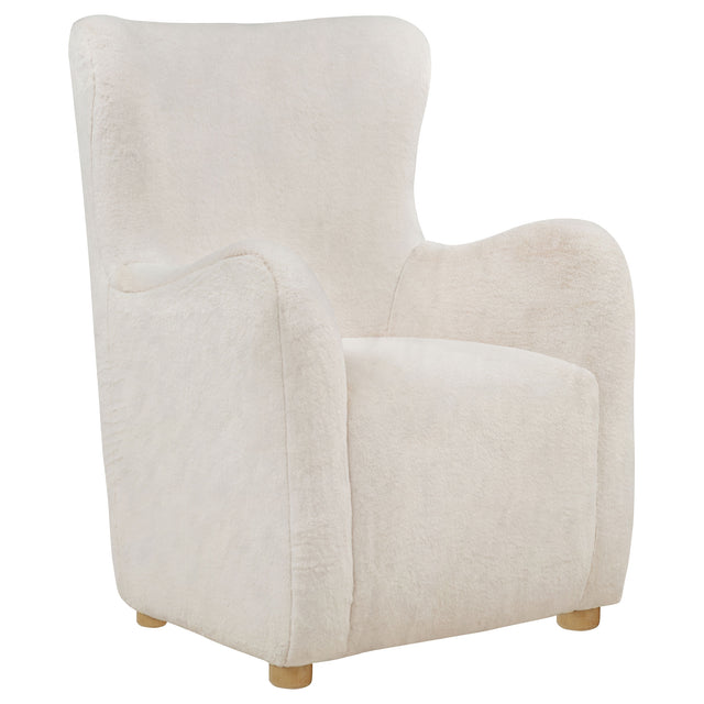 Tampa Furniture Outlet - Coaster - Thornton Faux Fur Upholstered Wingback Lounge Accent Chair Ivory - 903175