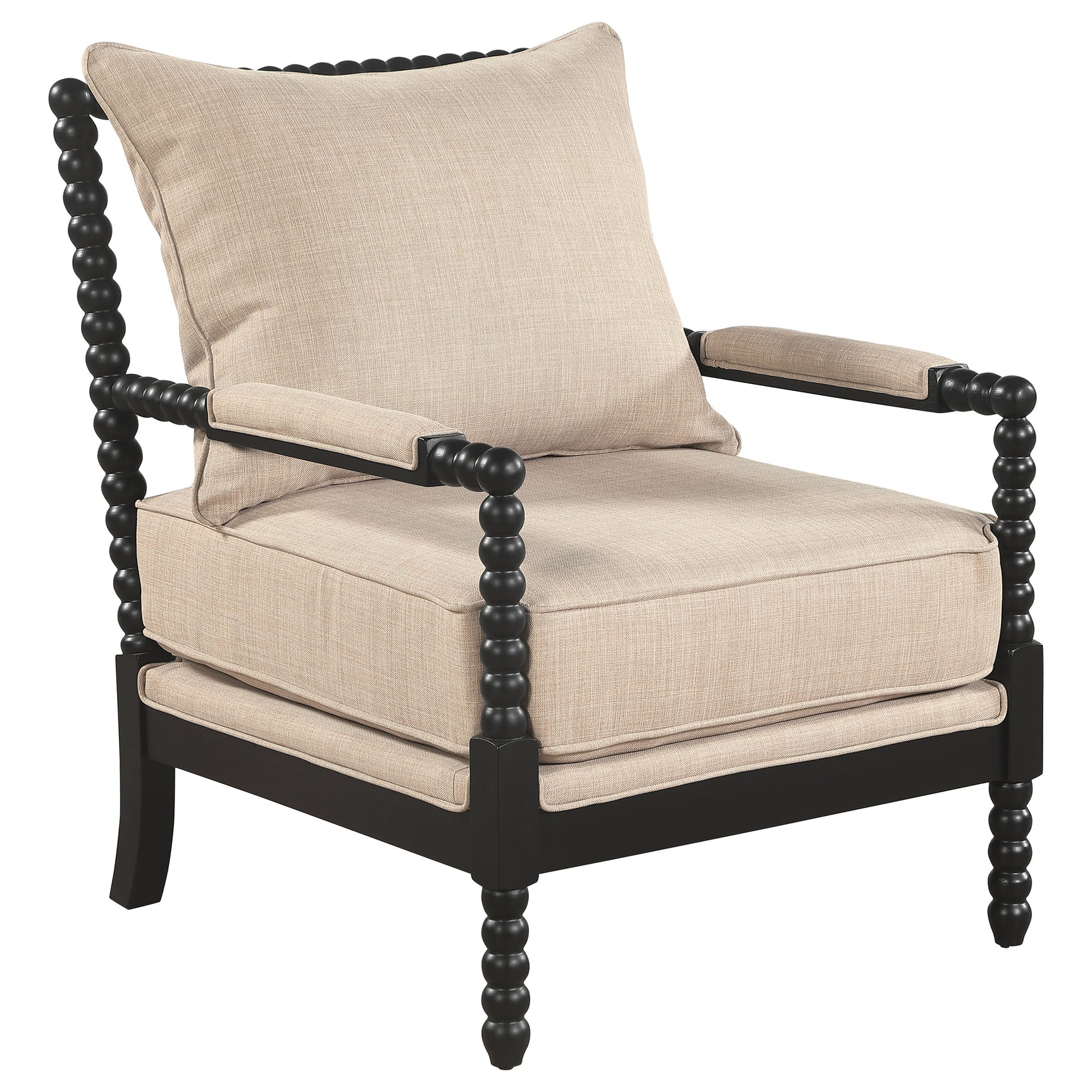 Tampa Furniture Outlet - Coaster - Blanchett Upholstered Bobbin Accent Chair Beige and Black - 903237