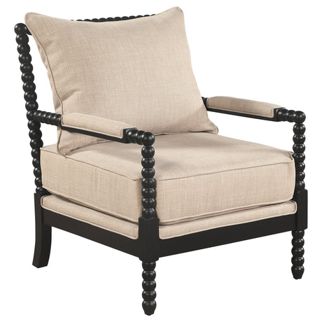 Tampa Furniture Outlet - Coaster - Blanchett Upholstered Bobbin Accent Chair Beige and Black - 903237