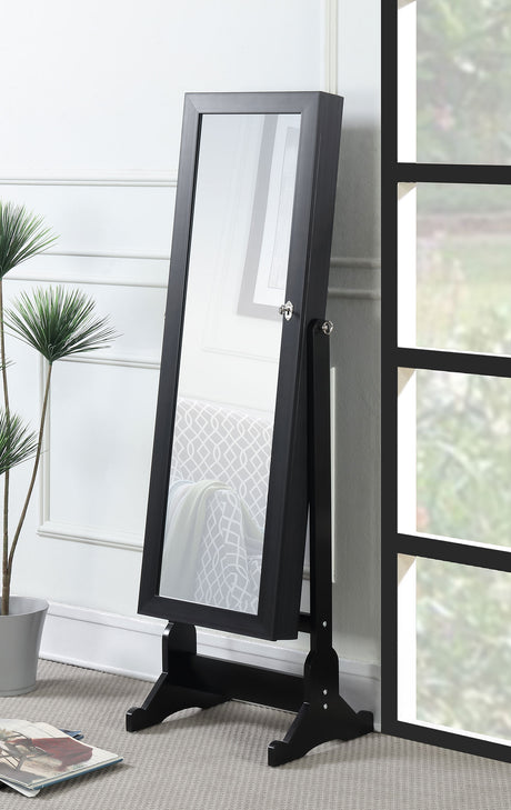 Tutuola Cheval Mirror with Jewelry Storage Black - Tampa Furniture Outlet