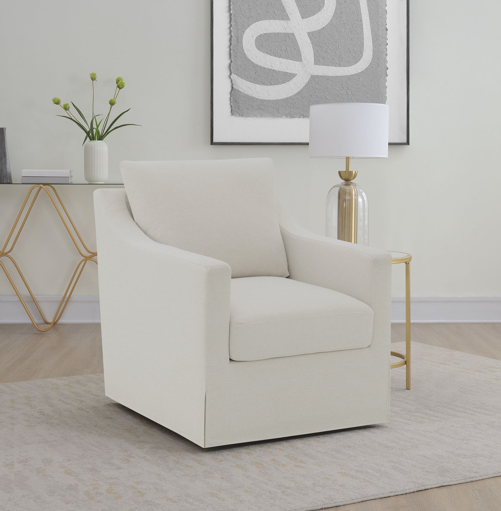 Winter Upholstered Sloped Arm Accent Swivel Chair Beige - Tampa Furniture Outlet