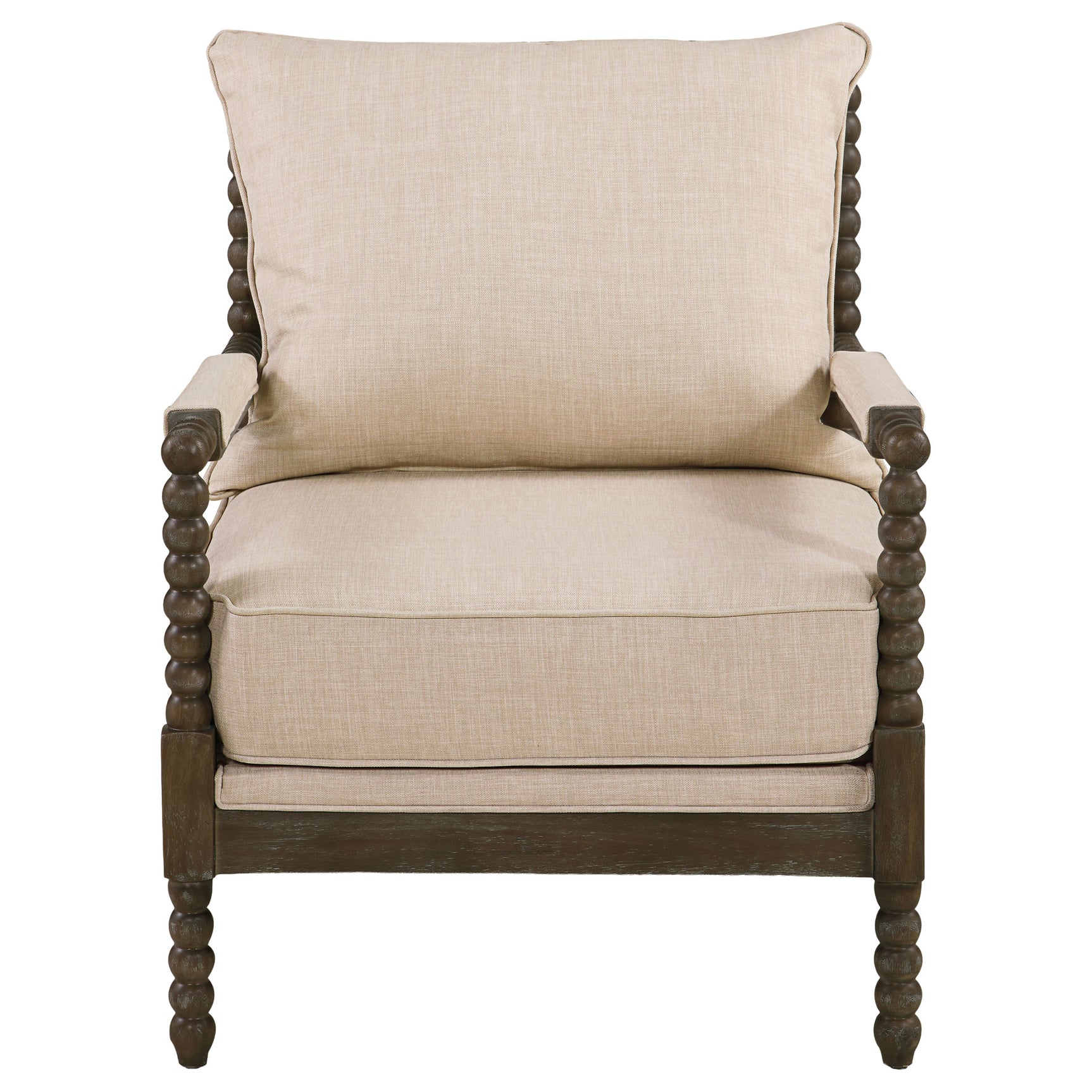 Blanchett Upholstered Bobbin Accent Chair Beige and Distressed Brown - Tampa Furniture Outlet