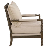Blanchett Upholstered Bobbin Accent Chair Beige and Distressed Brown - Tampa Furniture Outlet