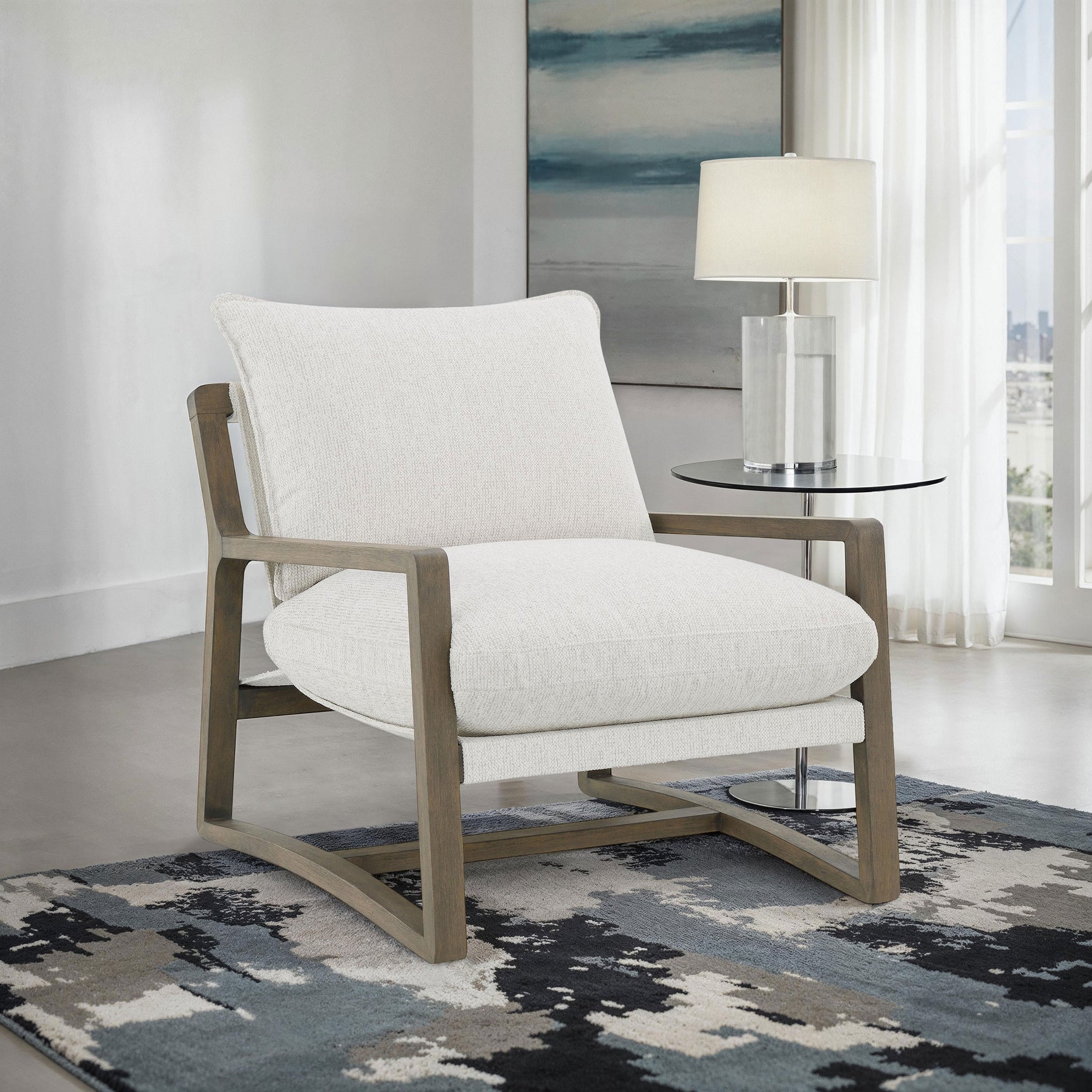 Geneva Boucle Upholstered Wood Arm Accent Chair Sand - Tampa Furniture Outlet