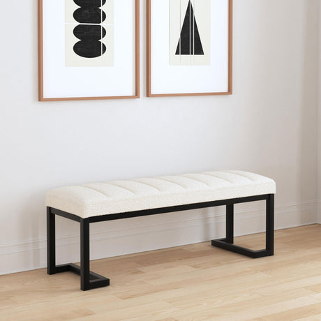 Mesa Boucle Upholstered Tufted Accent Bench Vanilla - Tampa Furniture Outlet
