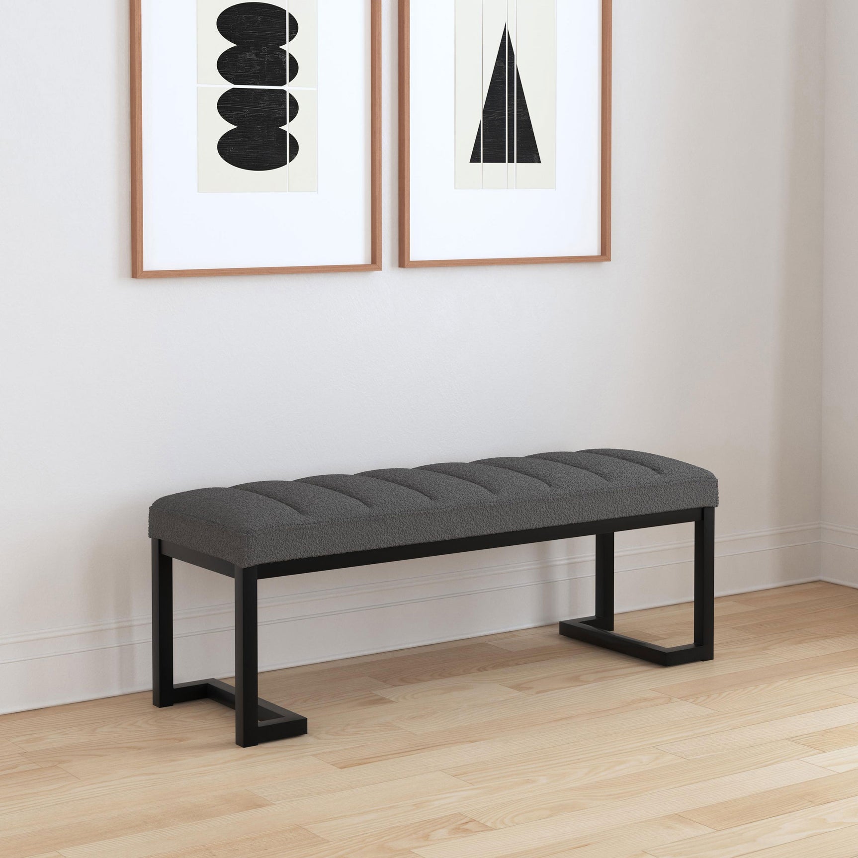 Mesa Boucle Upholstered Tufted Accent Bench Charcoal - Tampa Furniture Outlet