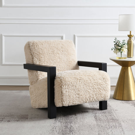 Fitzroy Faux Fur Upholstered Chair Solid Wood Arms Latte - Tampa Furniture Outlet
