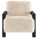 Fitzroy Faux Fur Upholstered Chair Solid Wood Arms Latte - Tampa Furniture Outlet