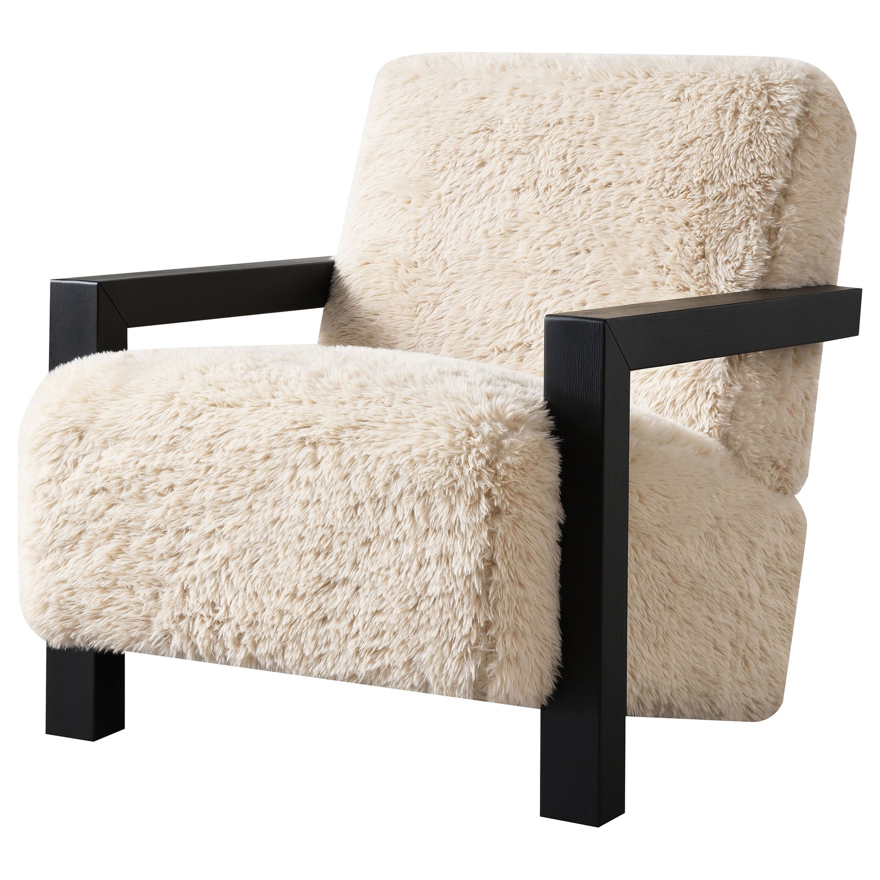 Fitzroy Faux Fur Upholstered Chair Solid Wood Arms Latte - Tampa Furniture Outlet