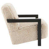 Fitzroy Faux Fur Upholstered Chair Solid Wood Arms Latte - Tampa Furniture Outlet