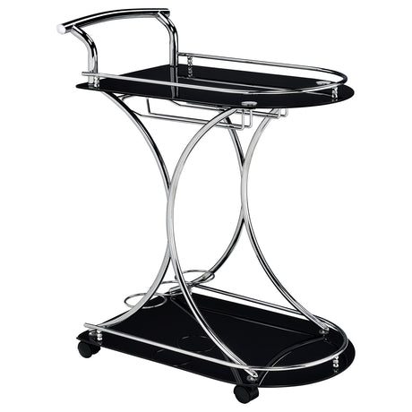 Tampa Furniture Outlet - Coaster - Elfman 2-tier Glass Shelf Metal Bar Cart Black and Chrome - 910001