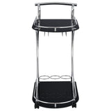Elfman 2-tier Glass Shelf Metal Bar Cart Black and Chrome - Tampa Furniture Outlet