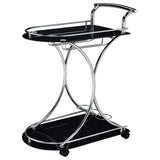 Elfman 2-tier Glass Shelf Metal Bar Cart Black and Chrome - Tampa Furniture Outlet