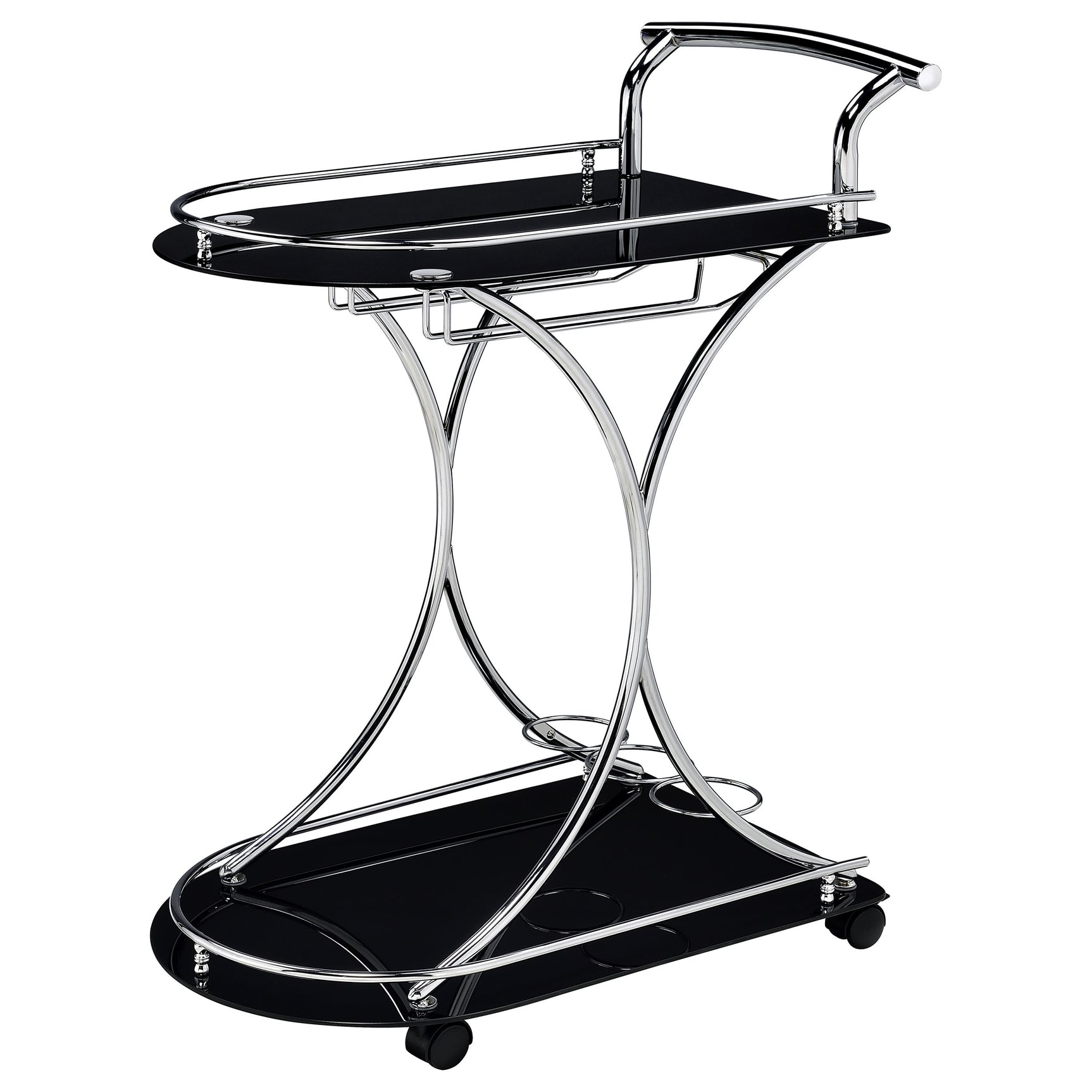 Elfman 2-tier Glass Shelf Metal Bar Cart Black and Chrome - Tampa Furniture Outlet