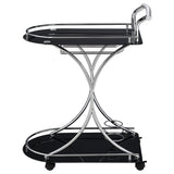 Elfman 2-tier Glass Shelf Metal Bar Cart Black and Chrome - Tampa Furniture Outlet