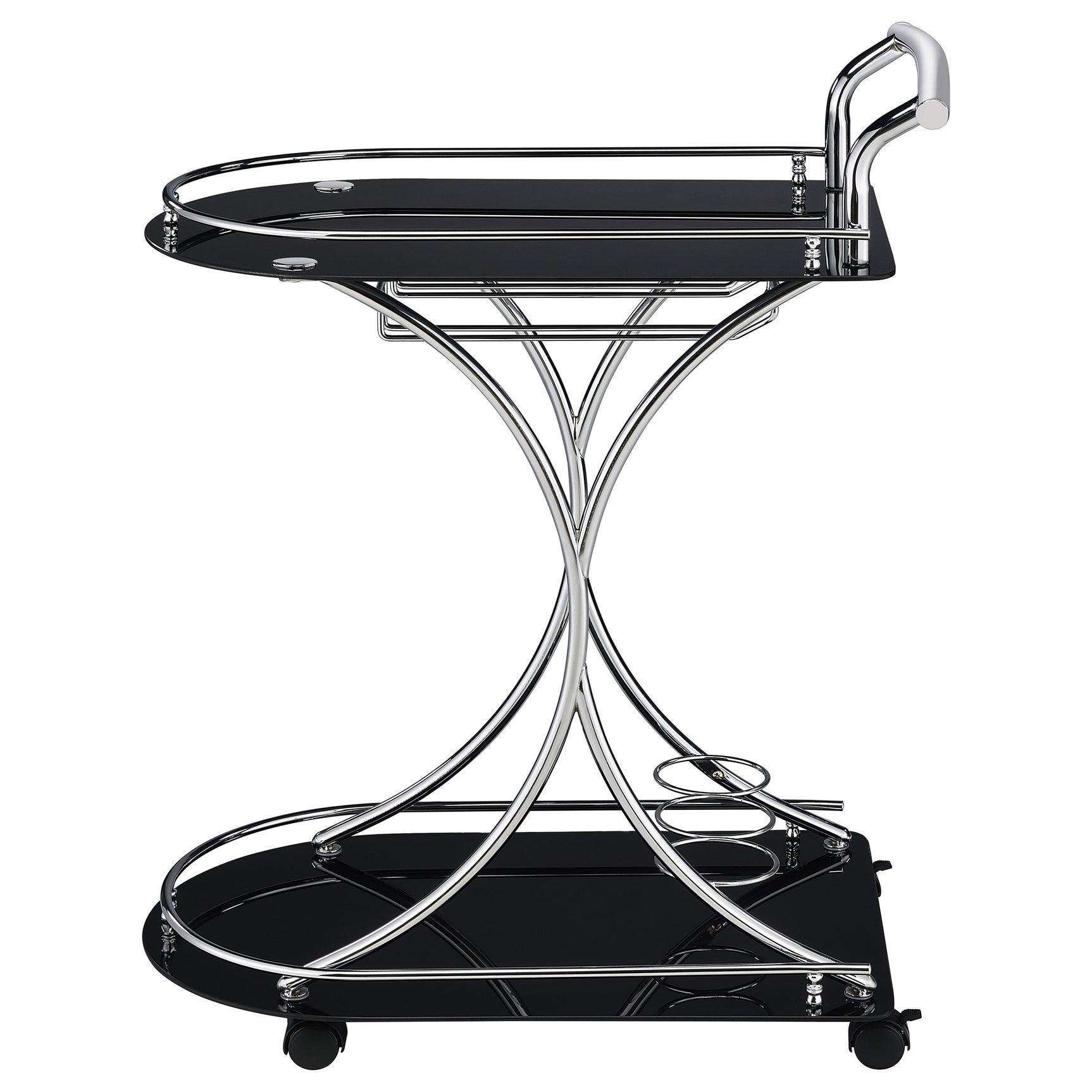 Elfman 2-tier Glass Shelf Metal Bar Cart Black and Chrome - Tampa Furniture Outlet