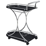 Elfman 2-tier Glass Shelf Metal Bar Cart Black and Chrome - Tampa Furniture Outlet