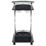 Elfman 2-tier Glass Shelf Metal Bar Cart Black and Chrome - Tampa Furniture Outlet