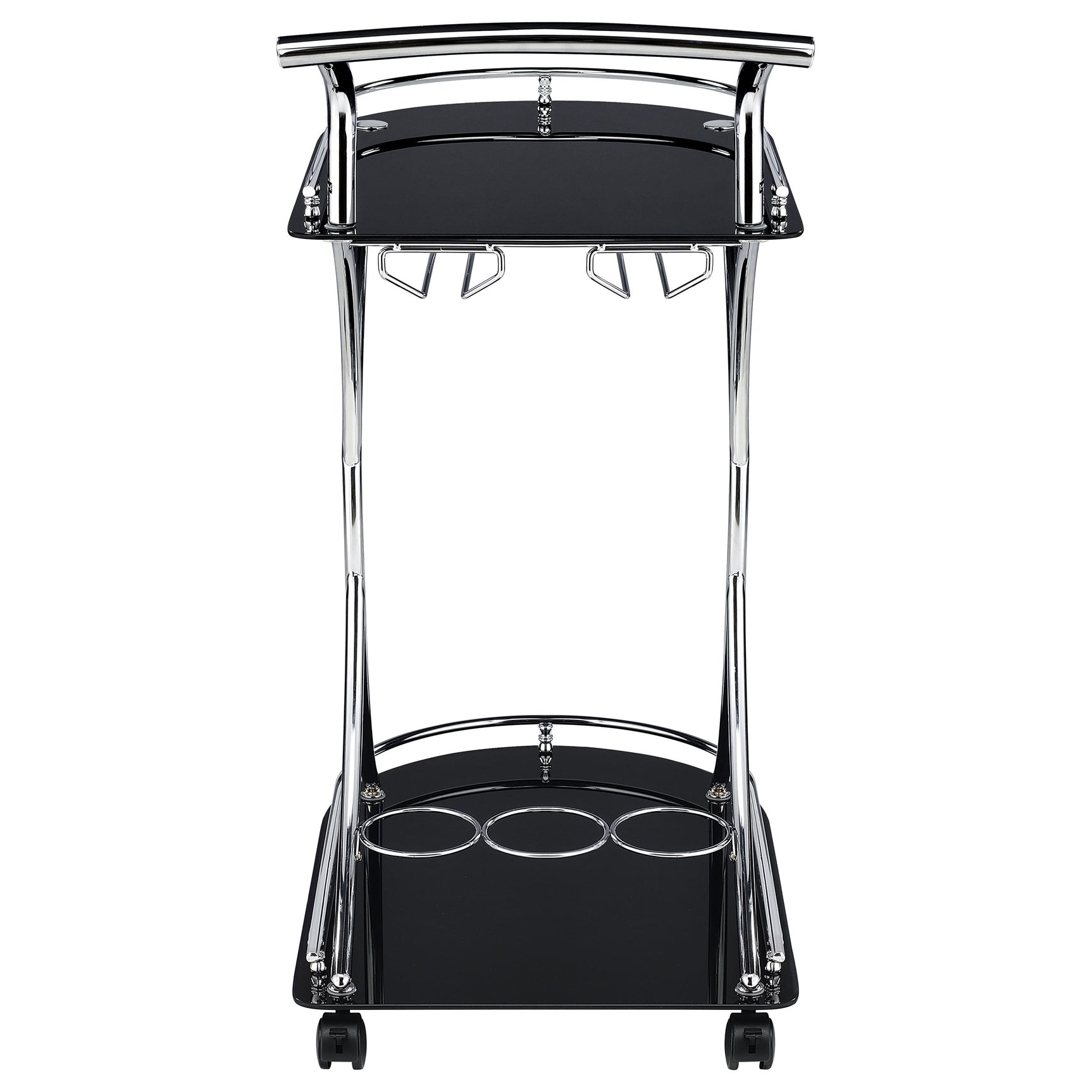 Elfman 2-tier Glass Shelf Metal Bar Cart Black and Chrome - Tampa Furniture Outlet