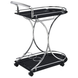 Elfman 2-tier Glass Shelf Metal Bar Cart Black and Chrome - Tampa Furniture Outlet