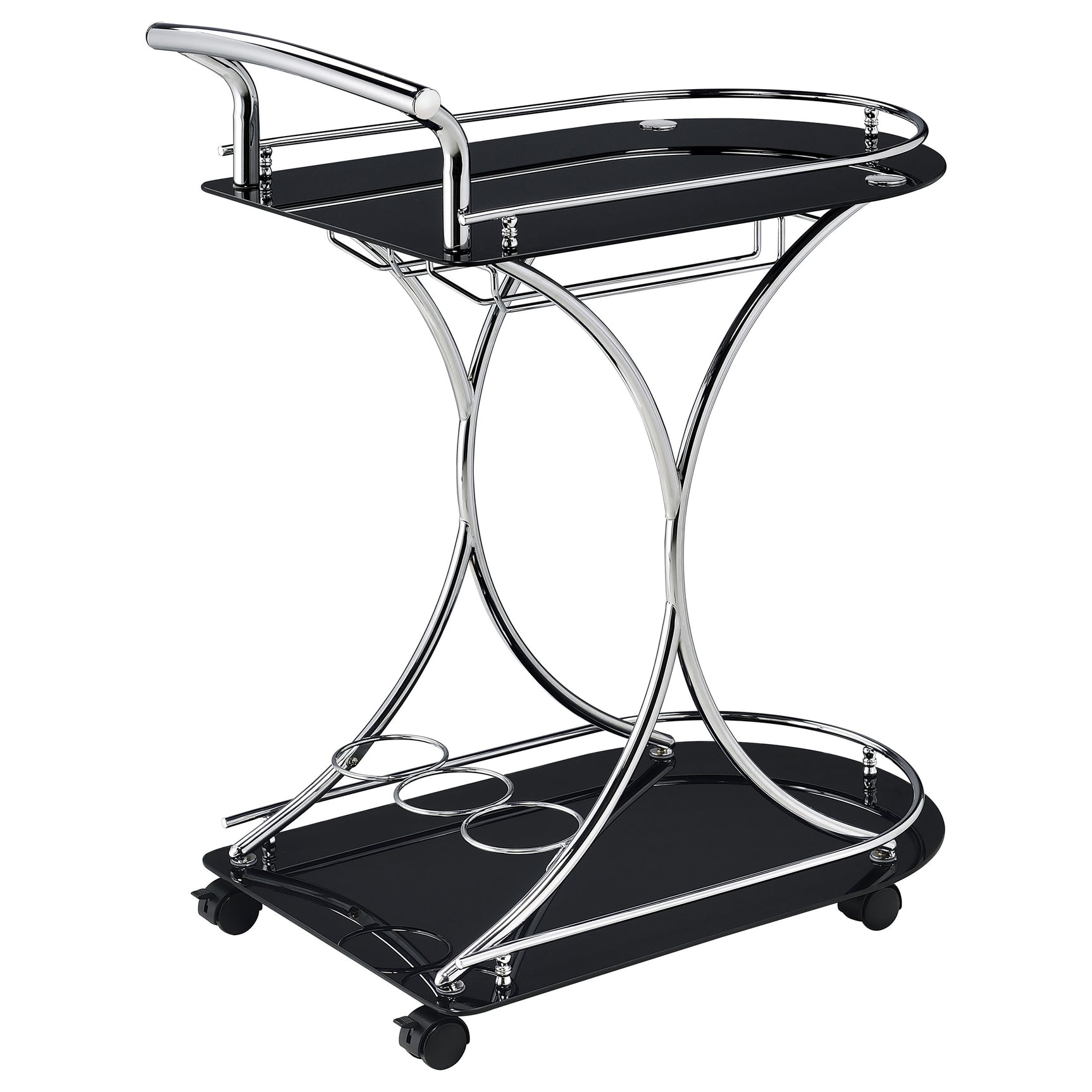 Elfman 2-tier Glass Shelf Metal Bar Cart Black and Chrome - Tampa Furniture Outlet