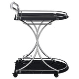 Elfman 2-tier Glass Shelf Metal Bar Cart Black and Chrome - Tampa Furniture Outlet
