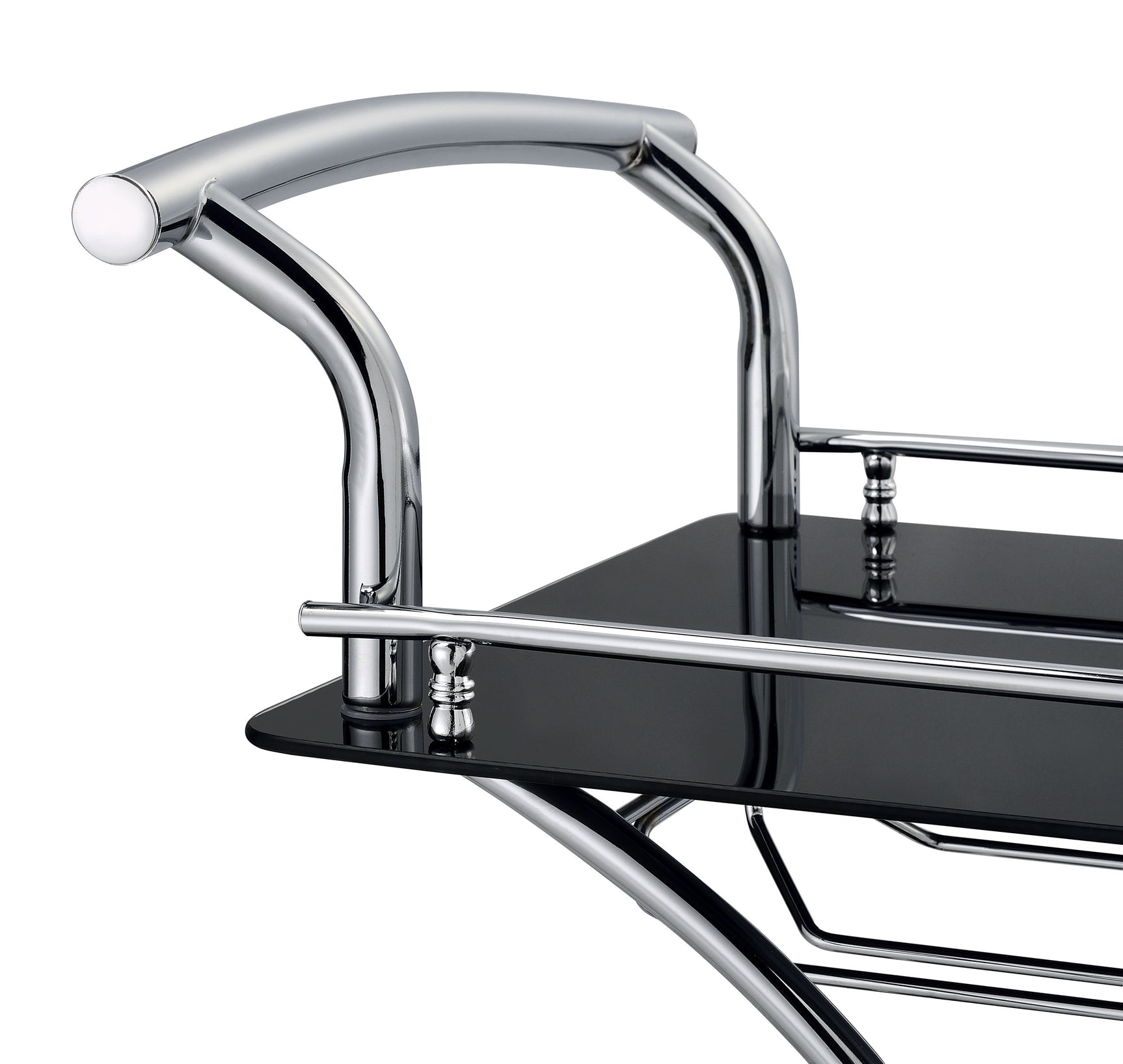 Elfman 2-tier Glass Shelf Metal Bar Cart Black and Chrome - Tampa Furniture Outlet