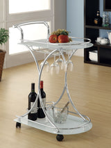 Elfman 2-tier Glass Shelf Metal Bar Cart White and Chrome - Tampa Furniture Outlet