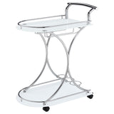 Elfman 2-tier Glass Shelf Metal Bar Cart White and Chrome - Tampa Furniture Outlet