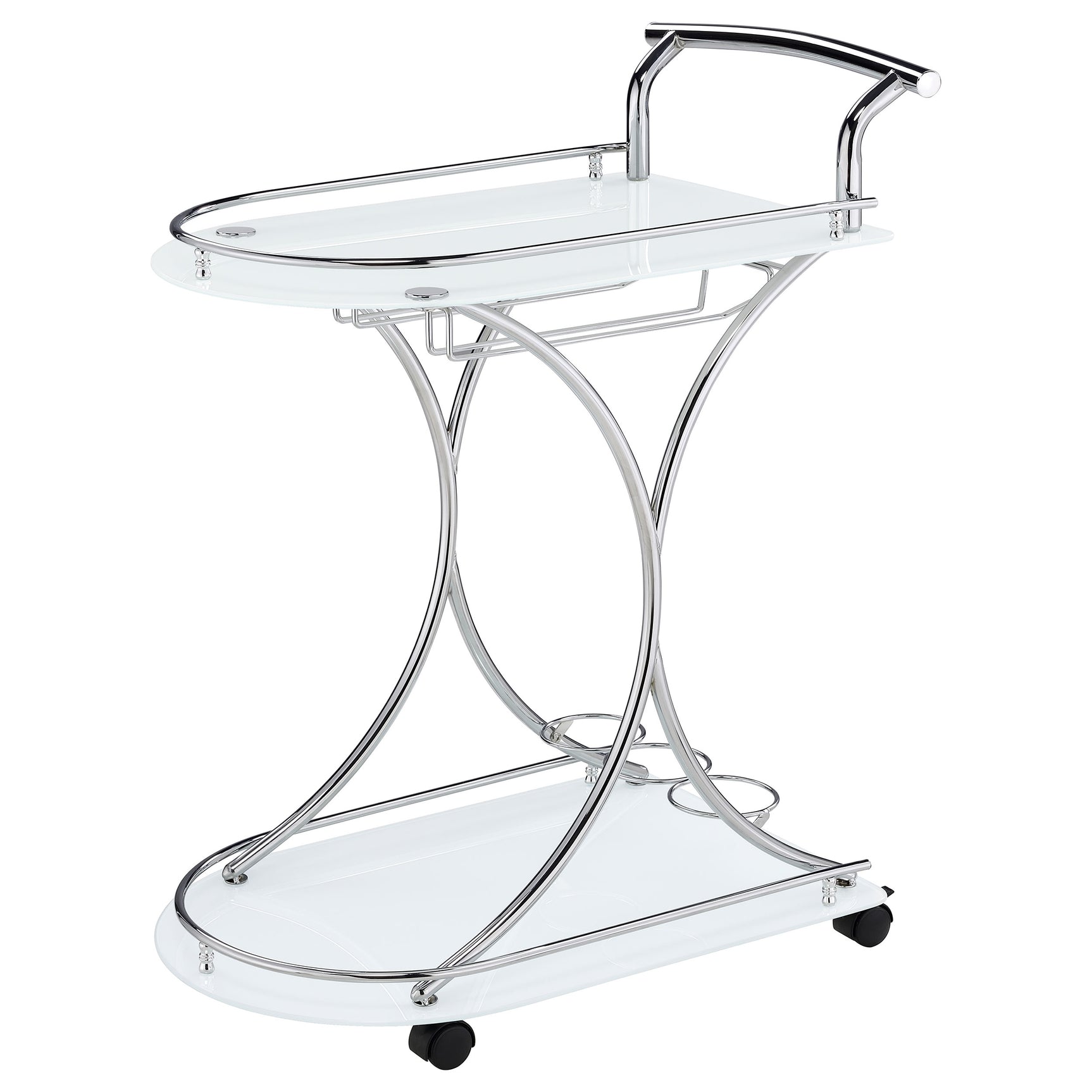 Elfman 2-tier Glass Shelf Metal Bar Cart White and Chrome - Tampa Furniture Outlet