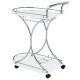 Elfman 2-tier Glass Shelf Metal Bar Cart White and Chrome - Tampa Furniture Outlet